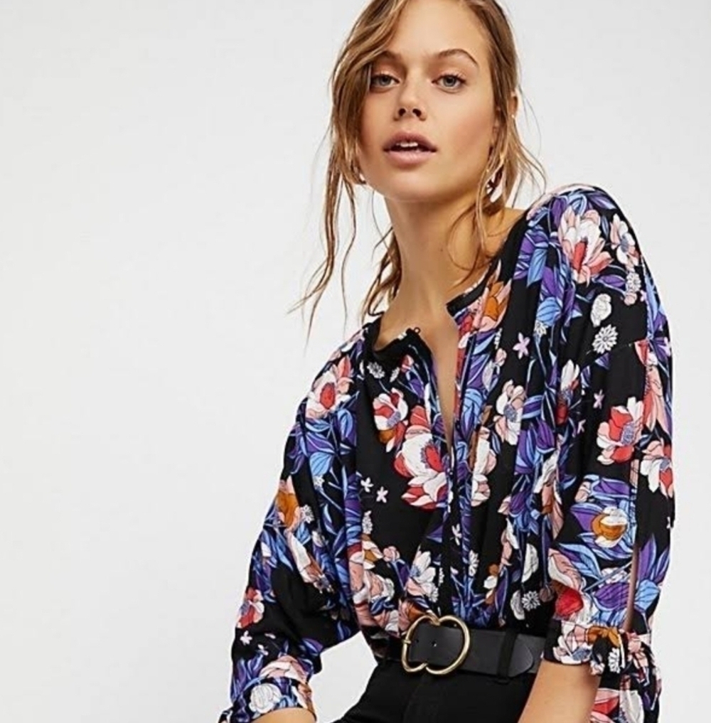 Free People 'Keepin' On' Printed Knit Top Size Medium, boho, colorful, casual